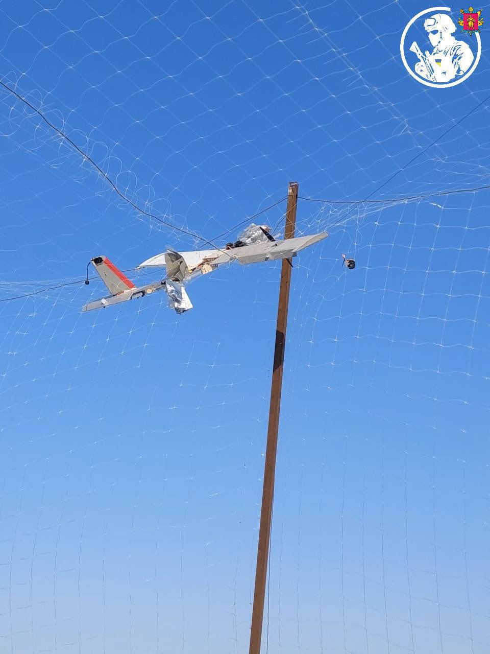Russian kamikaze drone Molniya-2 trapped in anti-drone corridor nets