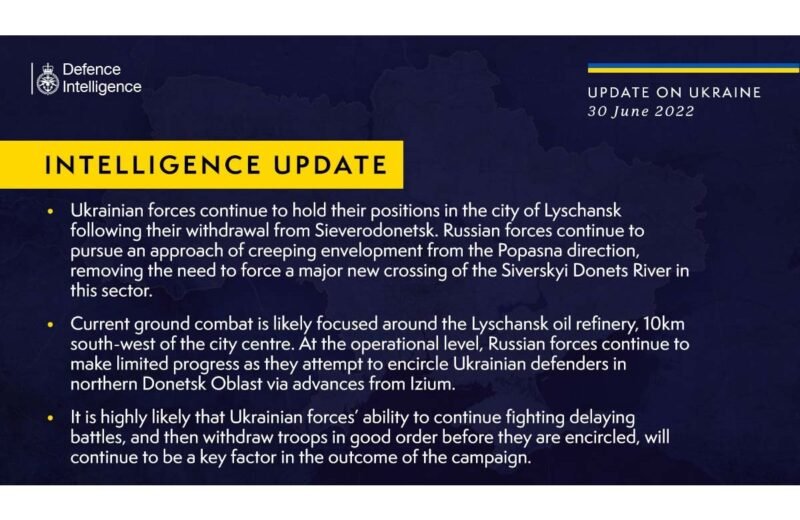 Defence Intelligence Update on Ukraine – 30 June 2022