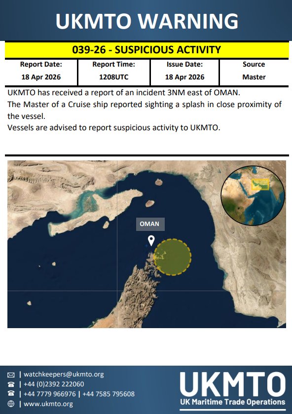 UKMTO Warning 039-26: Suspicious Maritime Activity Alert