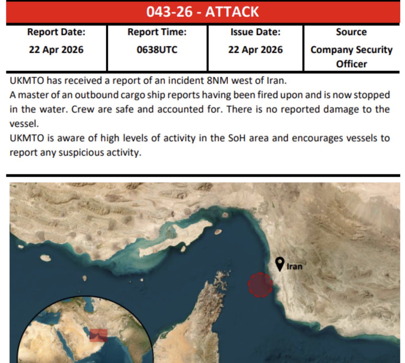 Iranian Forces Attack Vessel in Strait of Hormuz