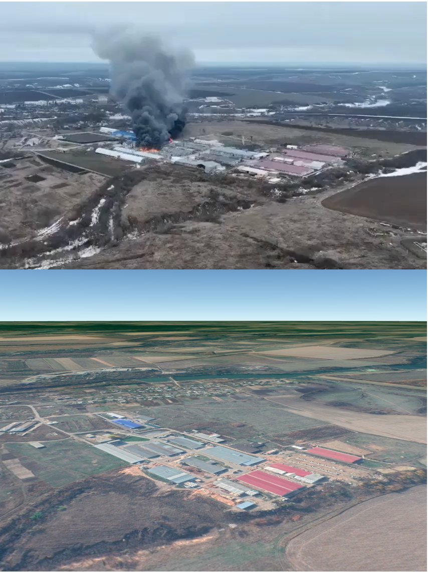 Location of factory struck in Derhachi, Ukraine near Kharkiv