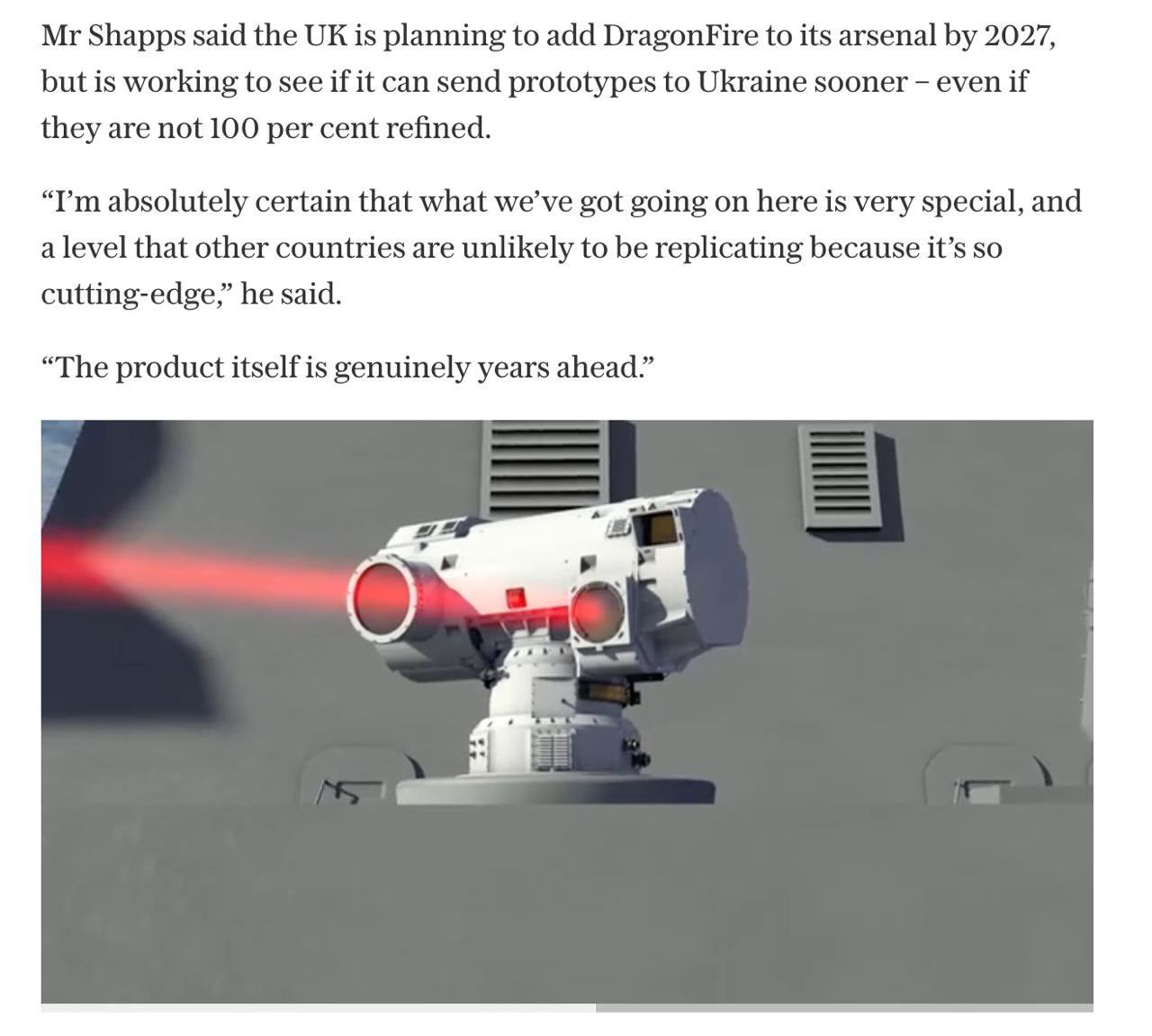 UK may send DragonFire laser weapon to Ukraine to shoot down UAVs