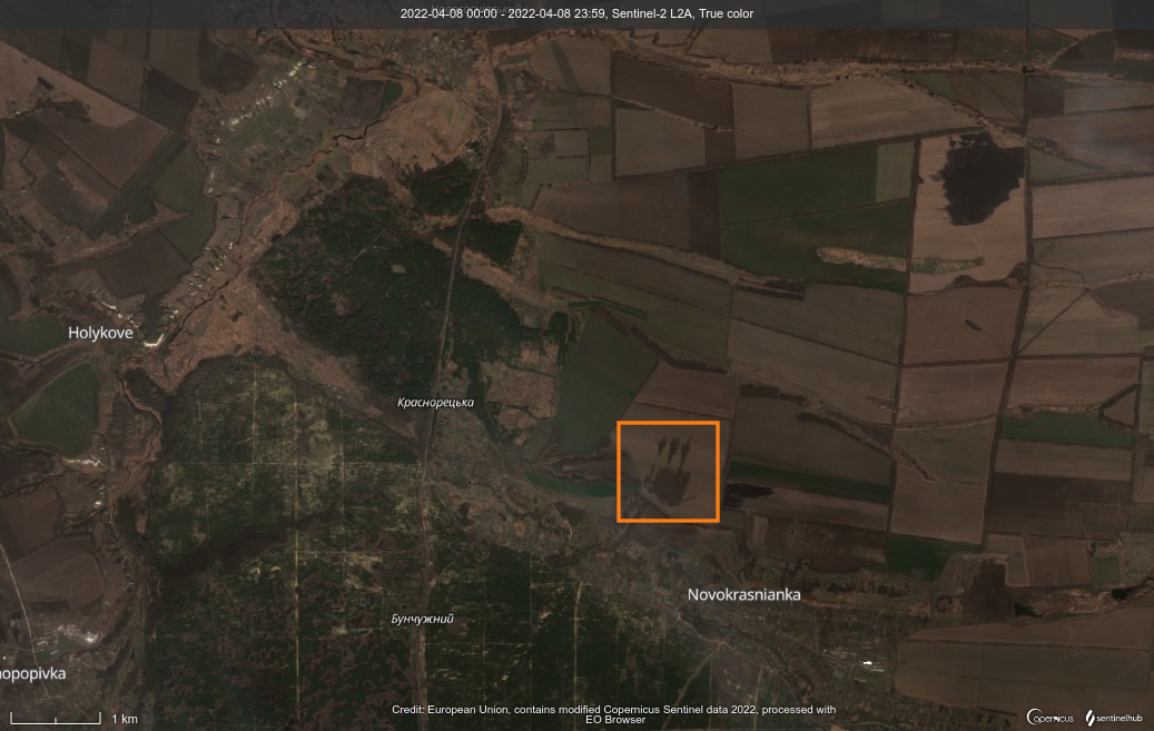 Possible rocket artillery position near Novokrasnianka, south of Svatove