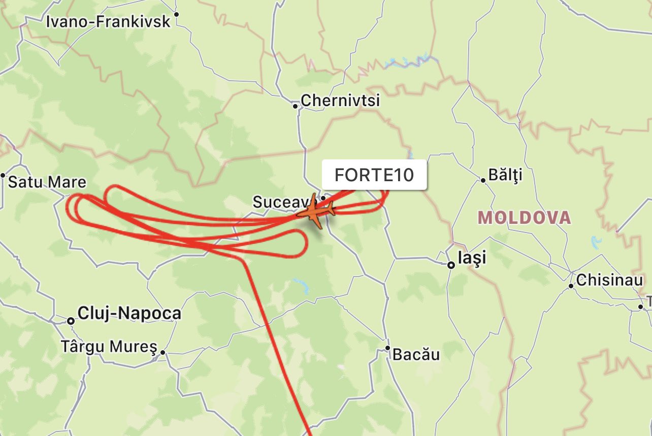 FORTE10 (USAF RQ-4 Global Hawk) monitoring Ukraine from northern Romania