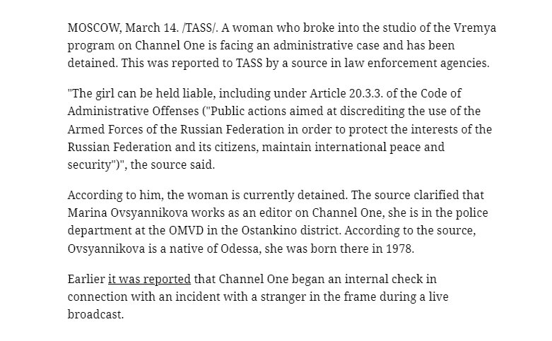 TASS downplays Ovsyannikova protest via her birthplace