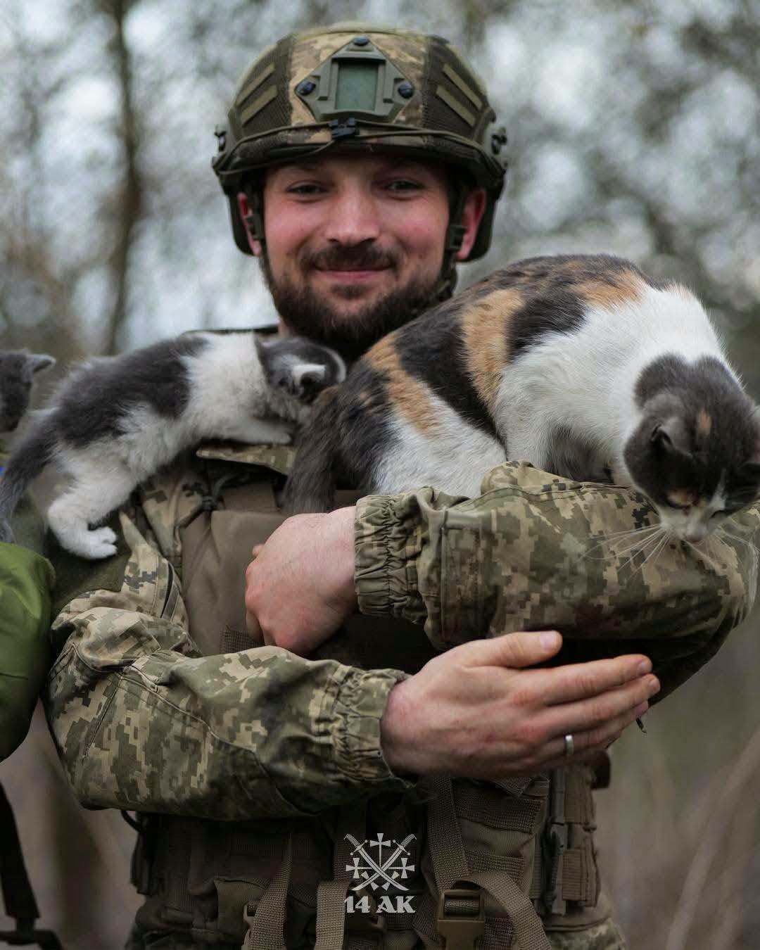 Ukrainian Soldiers Share Tender Moments With Their Fluffy Companions