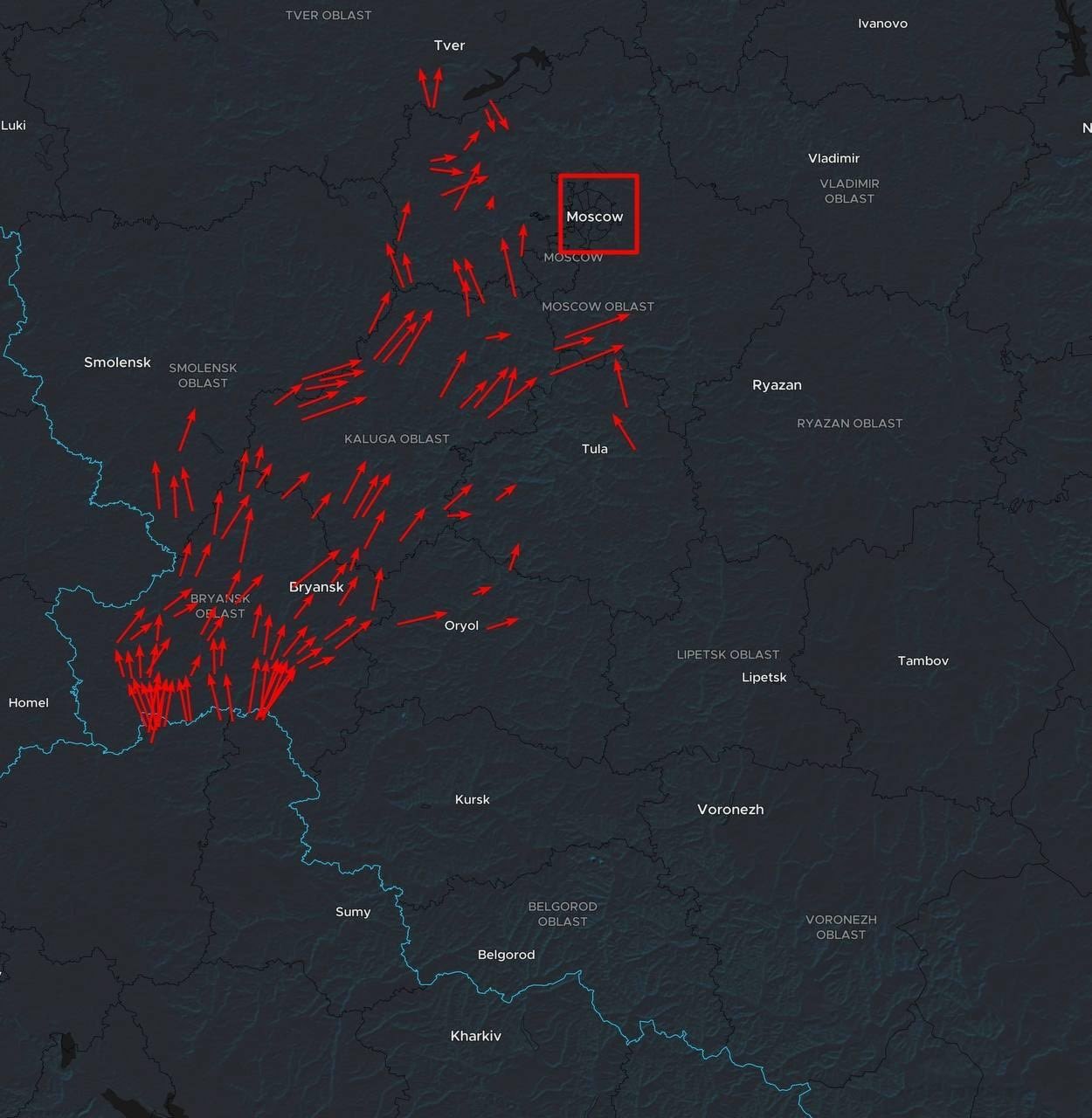 Up to 200 Ukrainian drones head to Moscow