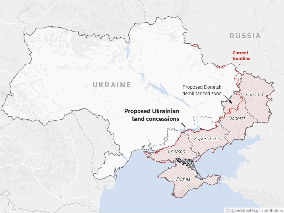 Trump’s plan: Ukraine cedes 2,300 sq km to Russia, including Donetsk buffer zone.