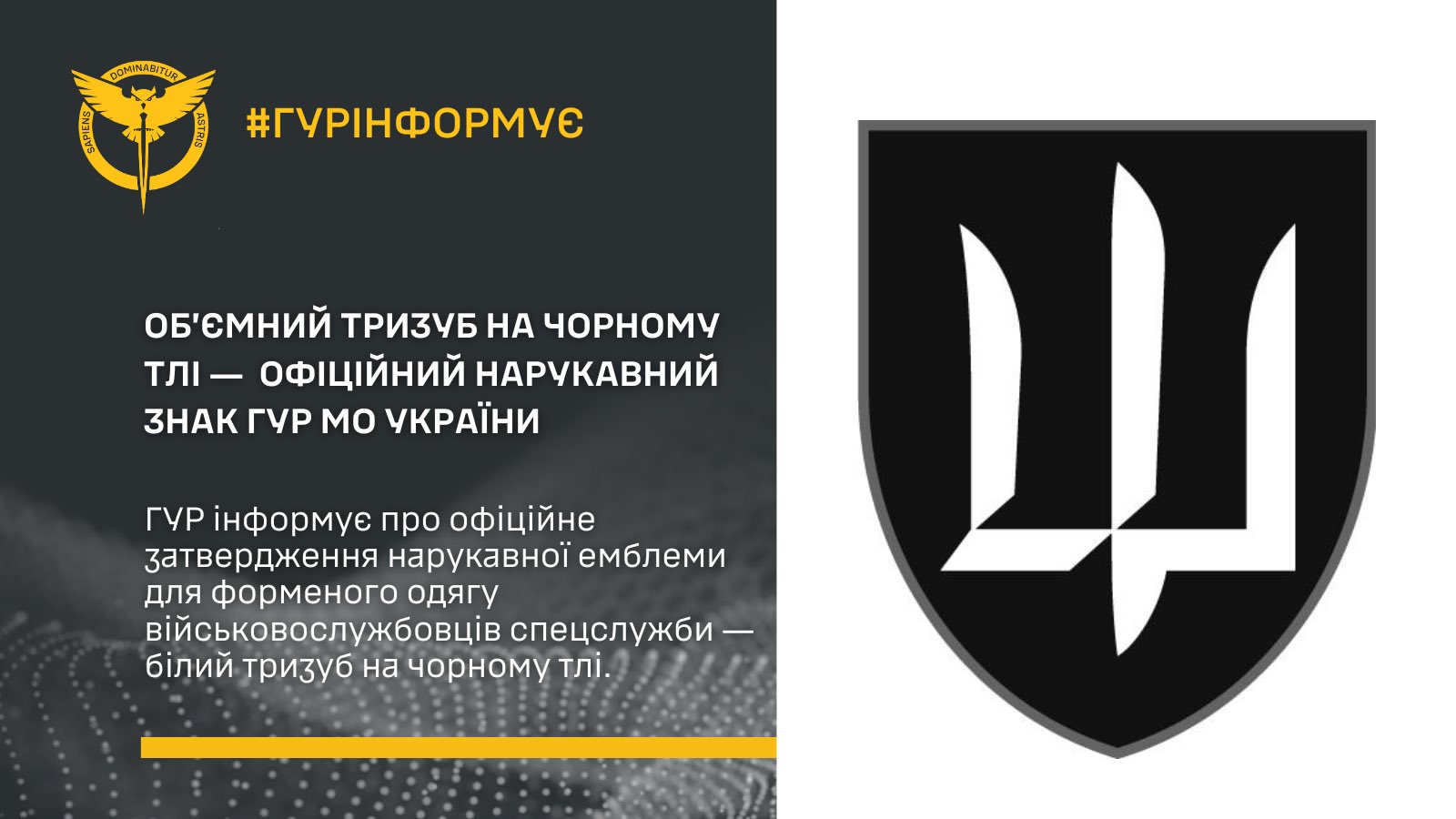 Defence Intelligence of Ukraine (HUR) approves official sleeve emblem