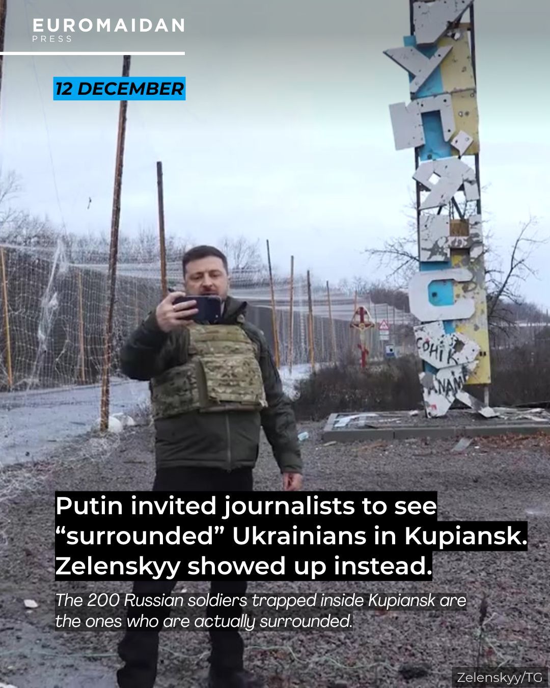 Zelenskyy walks freely in Kupiansk after Putin’s claims