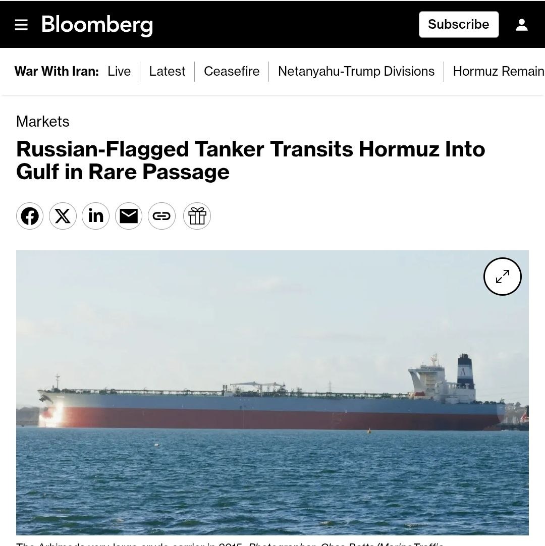 Russian-flagged Arhimeda among 10 vessels crossing Hormuz Strait