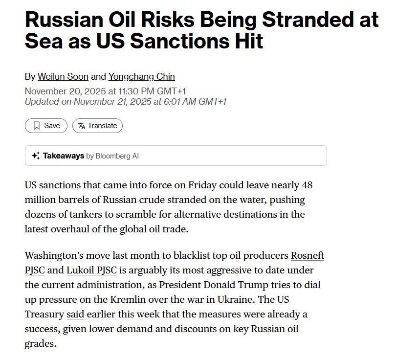 U.S. sanctions on Russian oil delay 48 million barrels