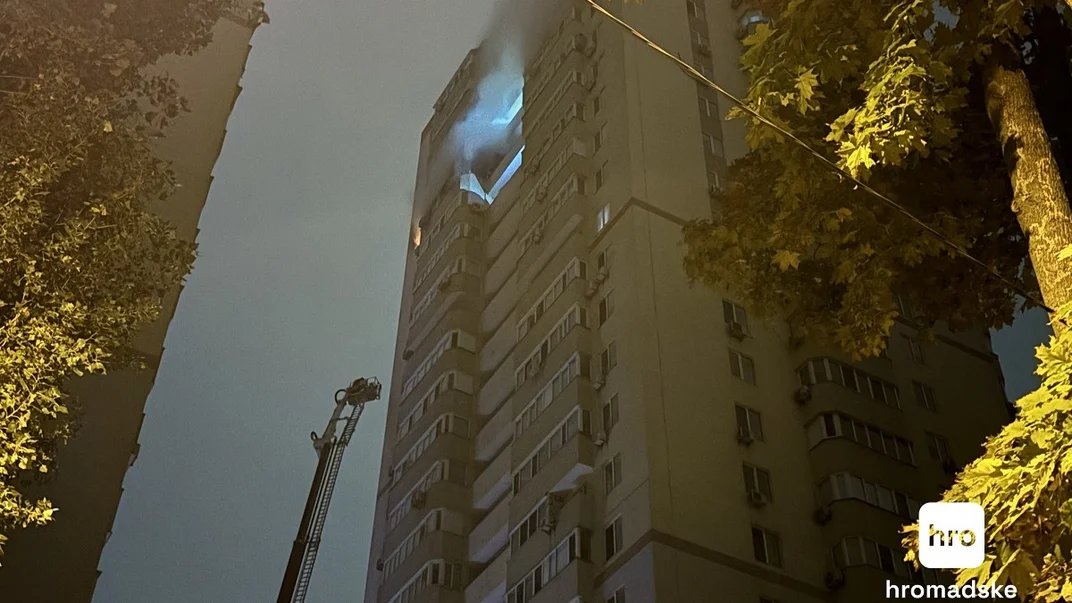 Russian drone strike hits residential high-rise in Kyiv