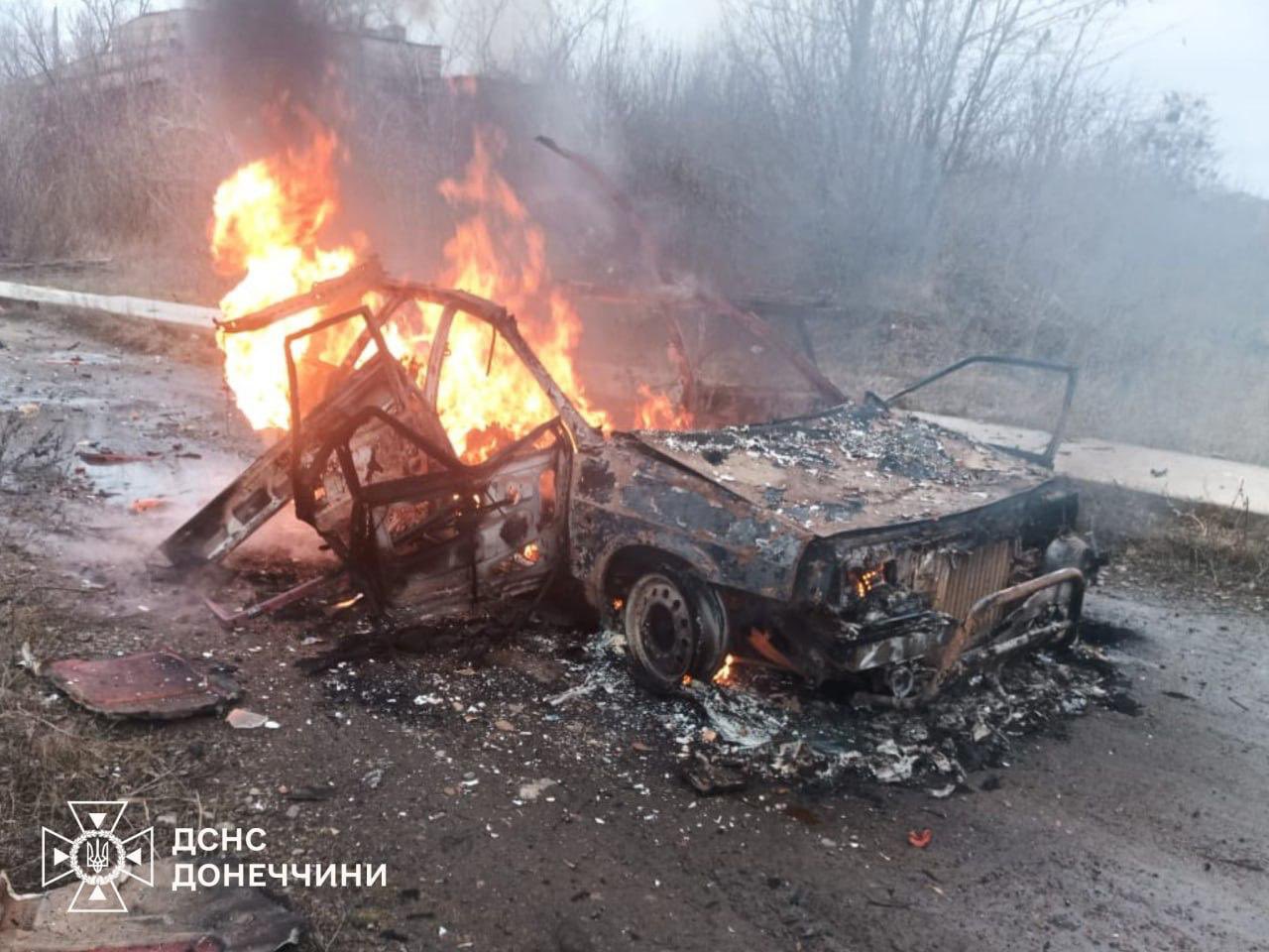 Russians strike car of power plant workers with drone