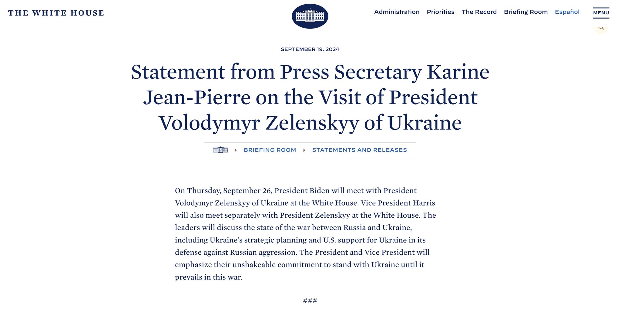 Biden et Zelenskyy à la Maison-Blanche le 26 sept
