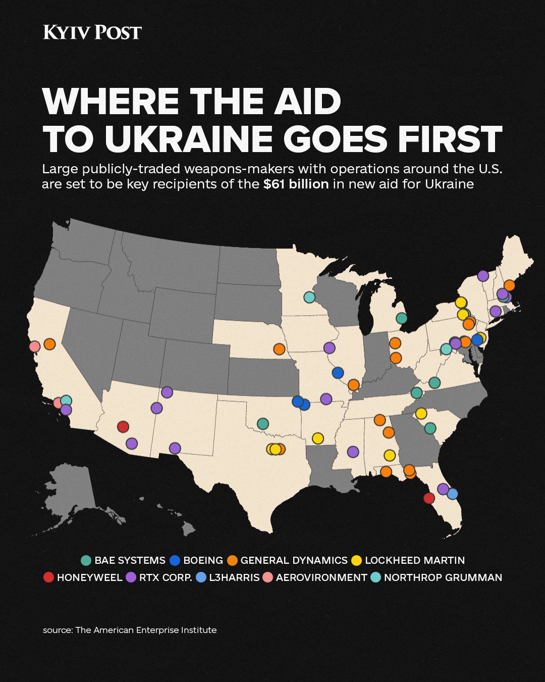 Carte des États américains bénéficiant de l’aide à l’Ukraine