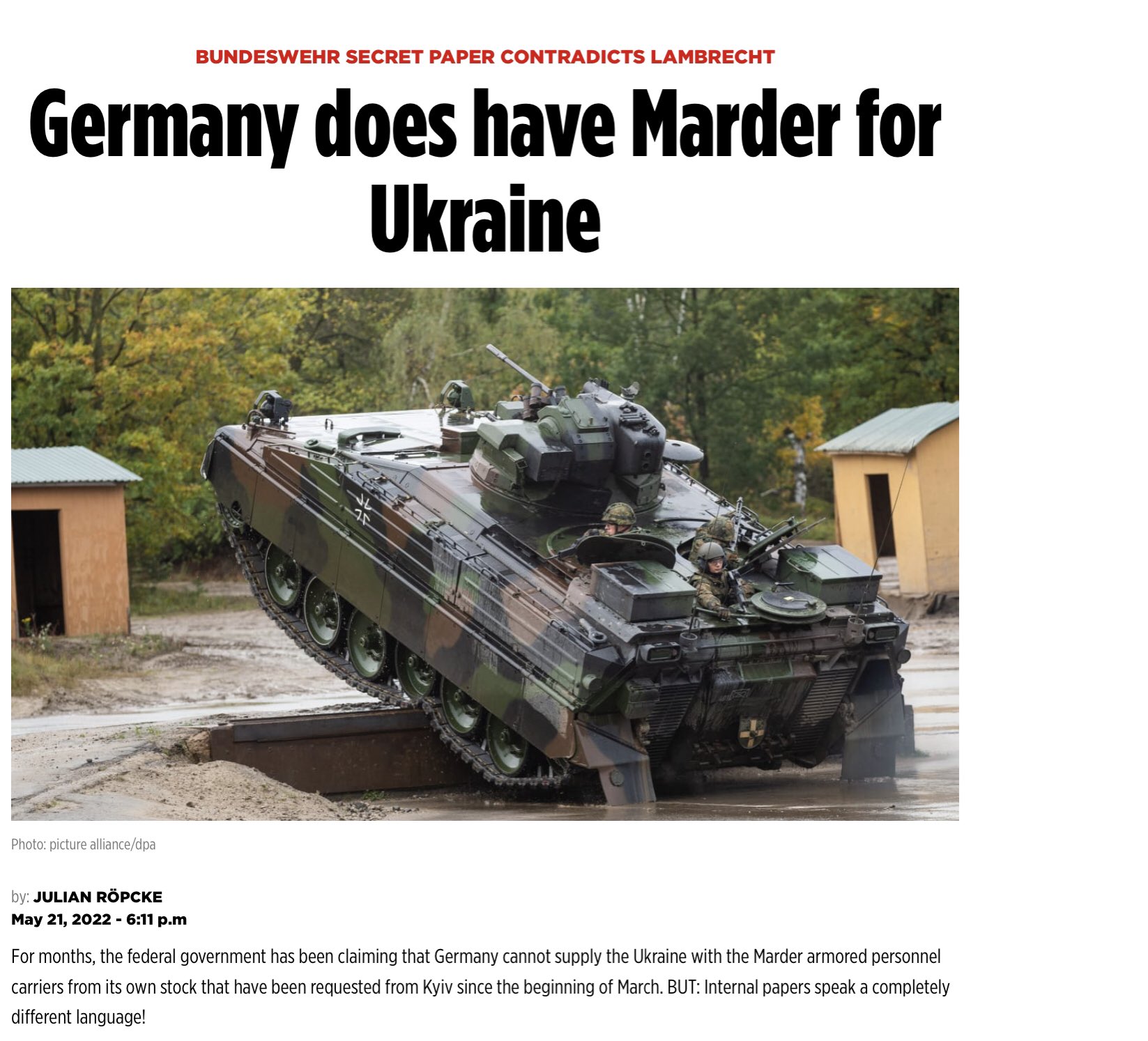 Germany has 62 unused Marders for Ukraine