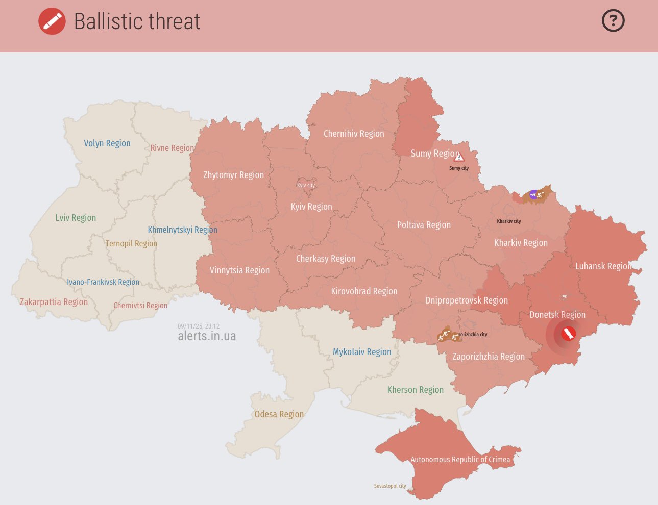 Ballistic threat for Ukraine right now