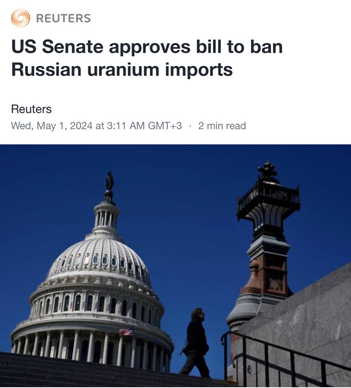 U.S. Senate approves ban on Russian uranium imports