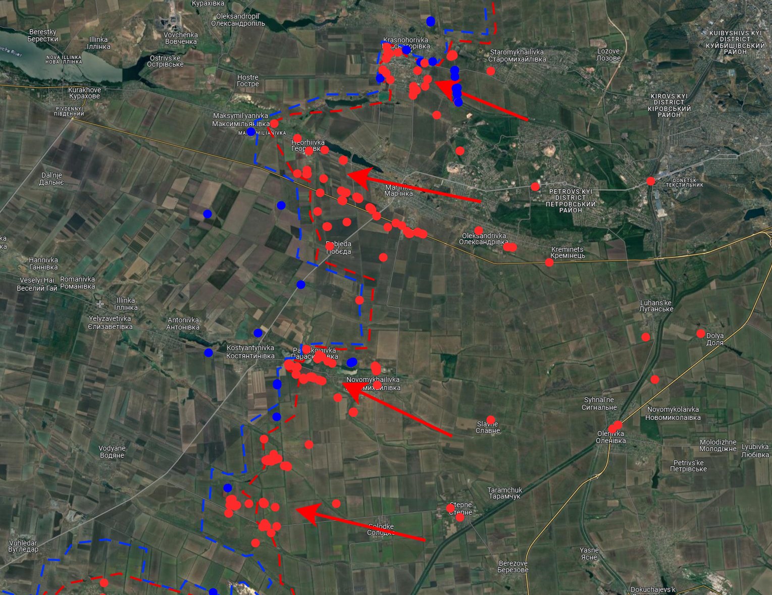 Russians attack in four directions near Donetsk