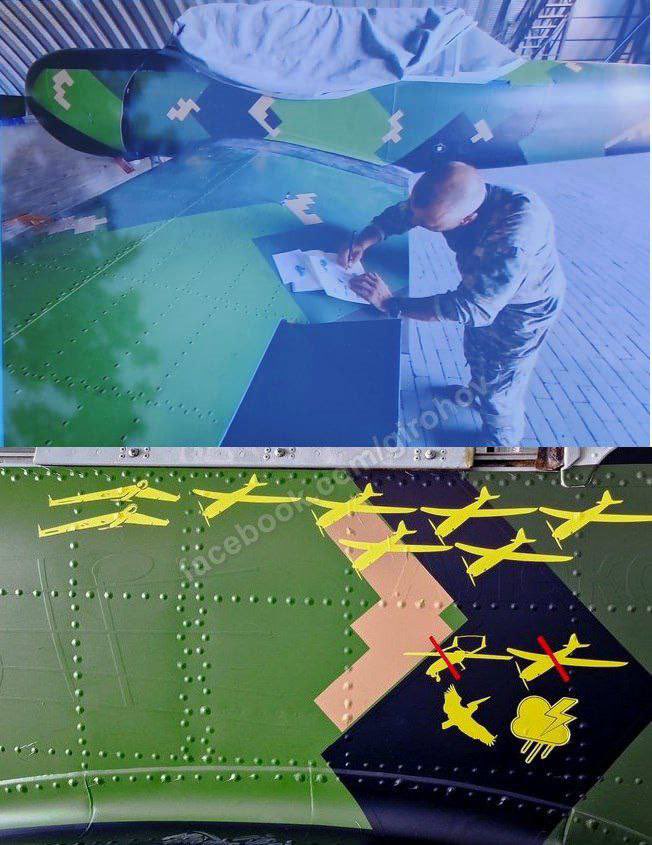Yak-52 wing marked with downed Russian UAVs