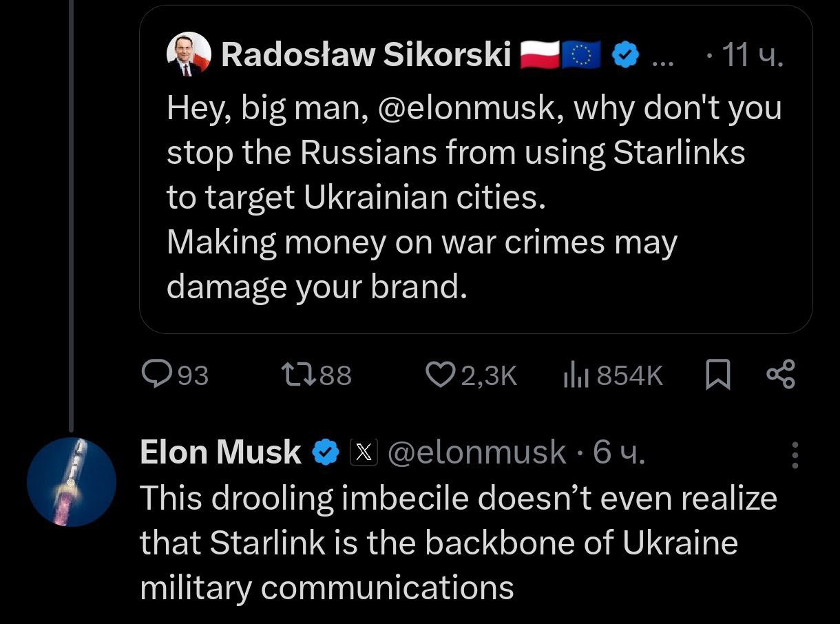 Musk calls Polish foreign minister ‘drooling imbecile’ over Starlink