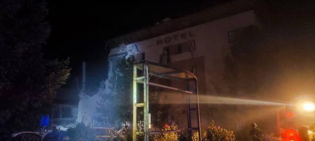 Partially destroyed hotel in Kryvyi Rih after Russian attack