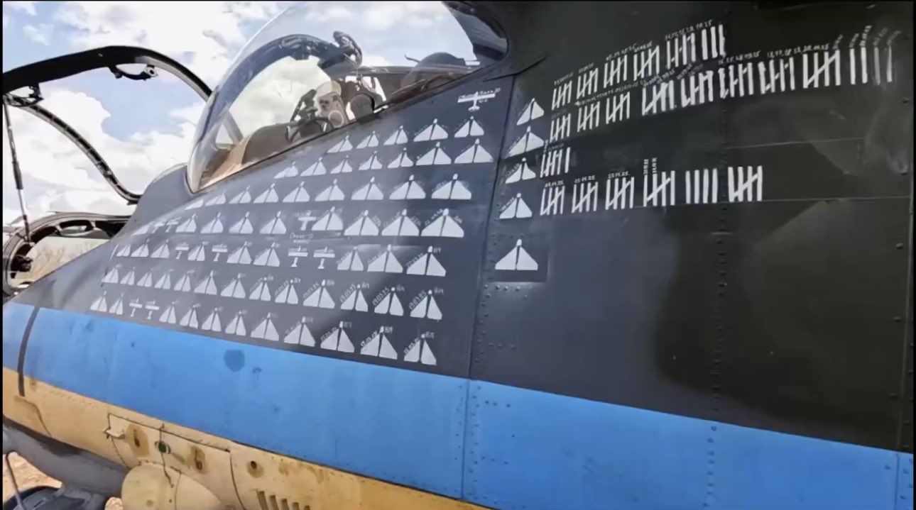 Ukrainian Mi-24: many kill marks for downed drones