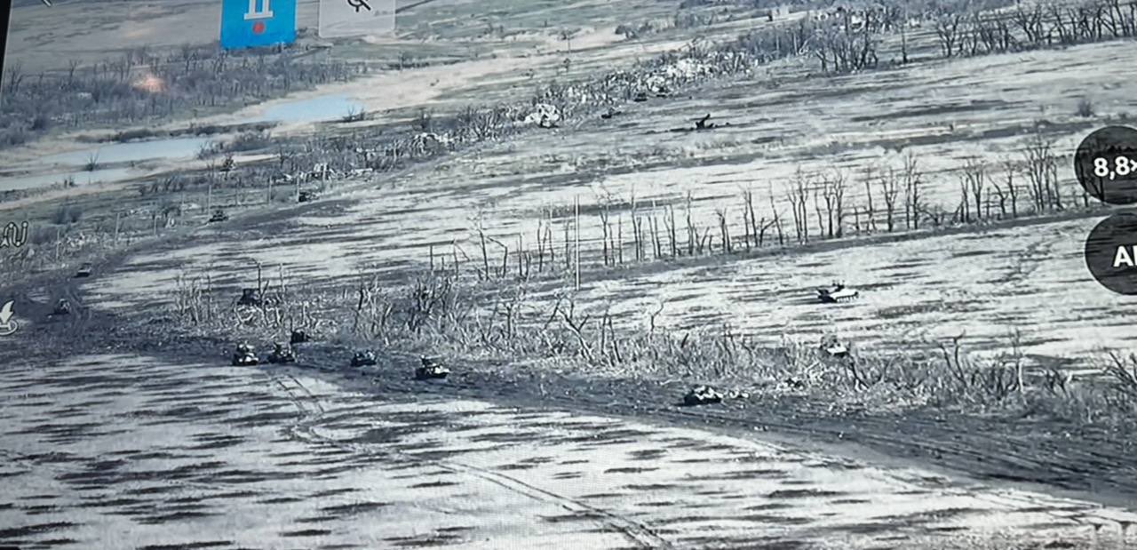 Accumulation of destroyed Russian tanks on the Avdiivka road