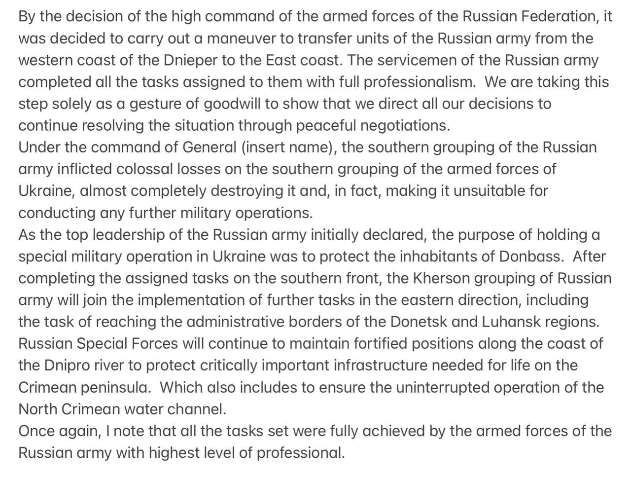 Possible Russian excuses for Kherson bridge damage and retreat