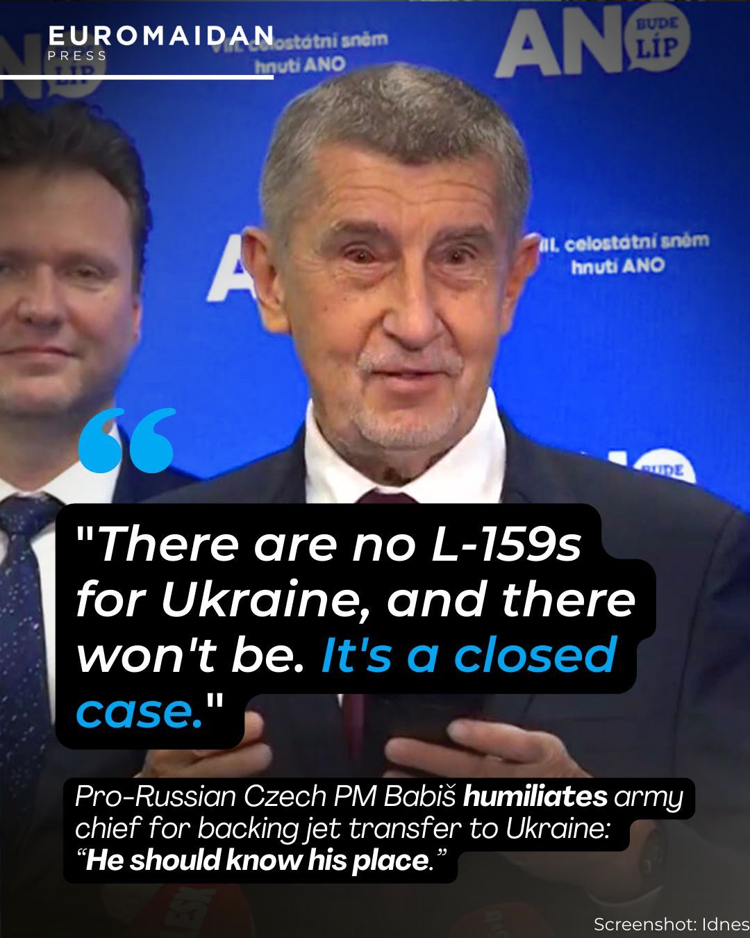Babiš tells Czech general to fall in line over jet transfers to Ukraine