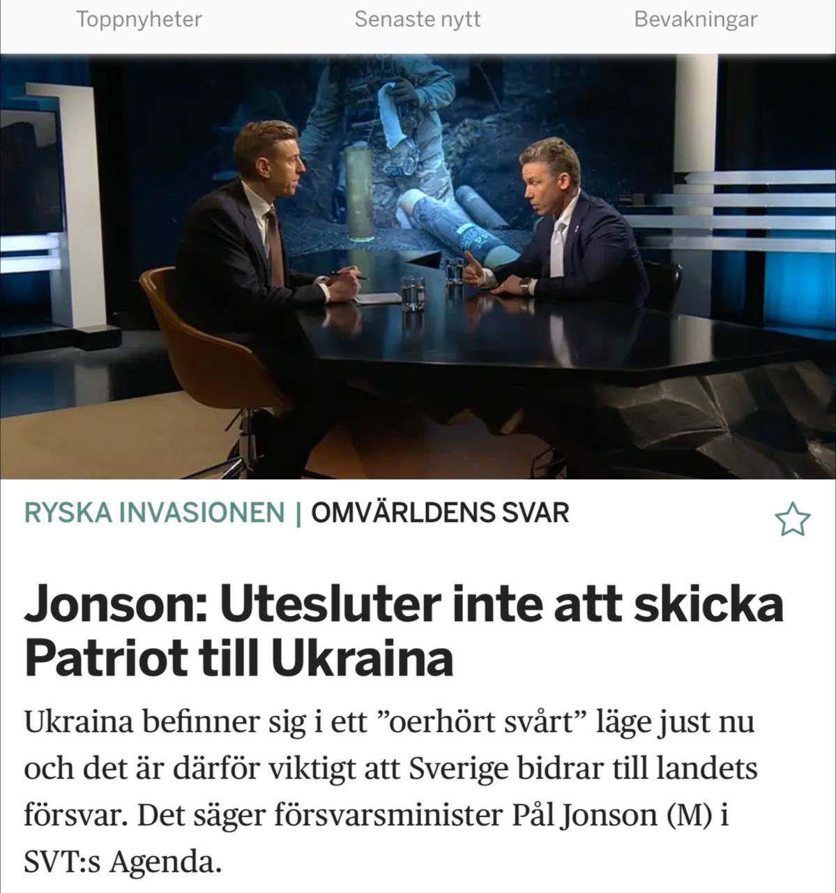 Sweden may allow Patriot air defense system transfer to Ukraine