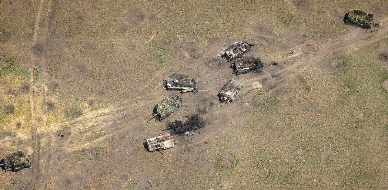 Russian armored vehicles destroyed in Novomykhailivka area