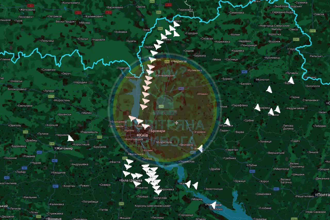 20 Russian Shahed drones heading towards Kyiv from the north