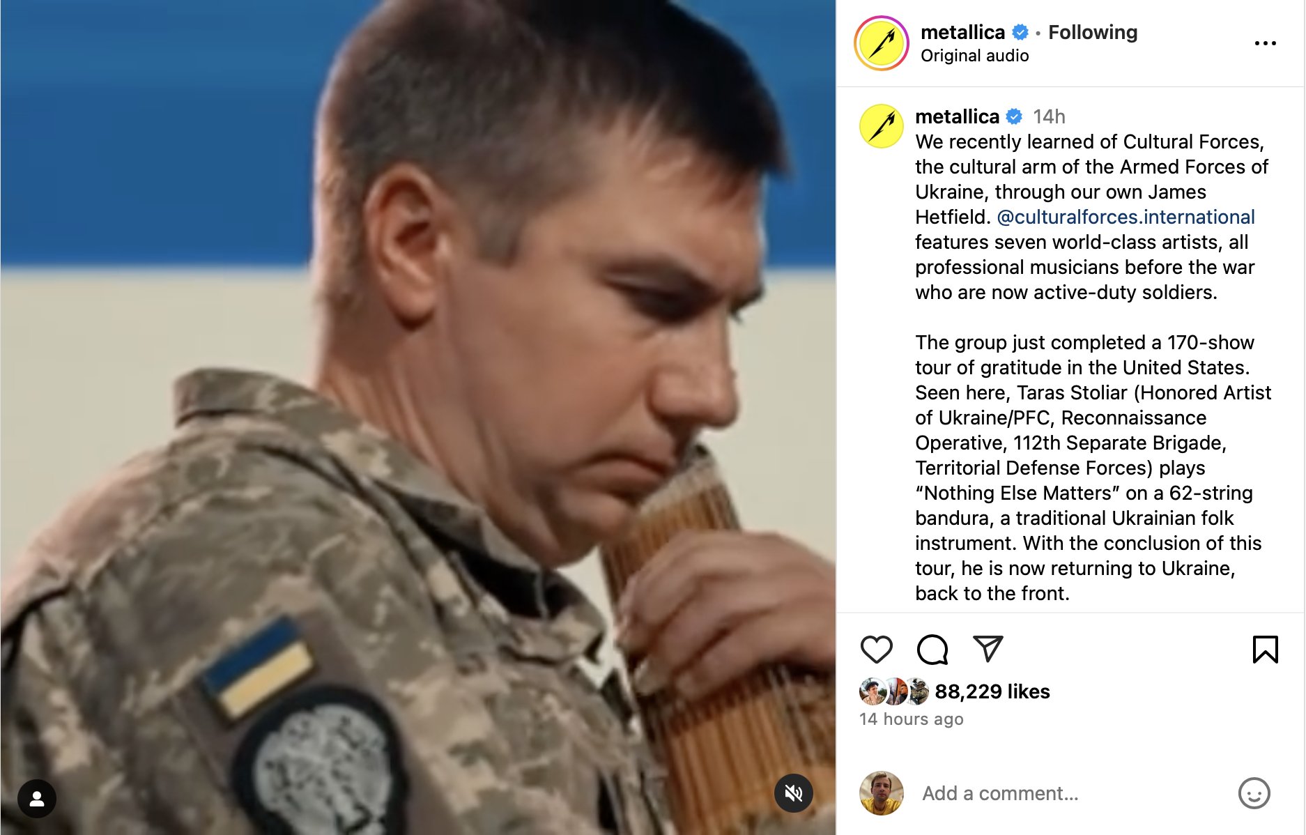 Metallica backs Ukrainian soldier-musician