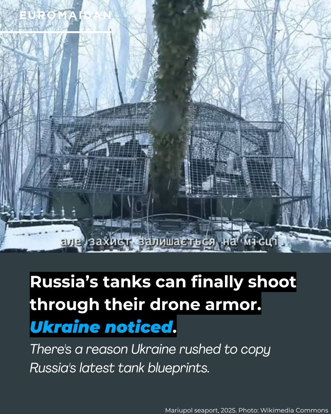 Ukraine builds Russian drone-blocking tank armor first