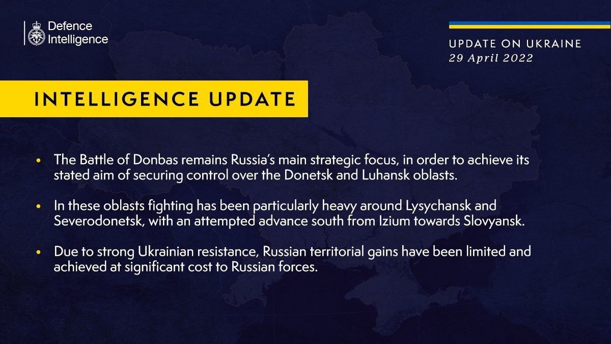 UK Defense Intelligence Update on Ukraine: April 29, 2022
