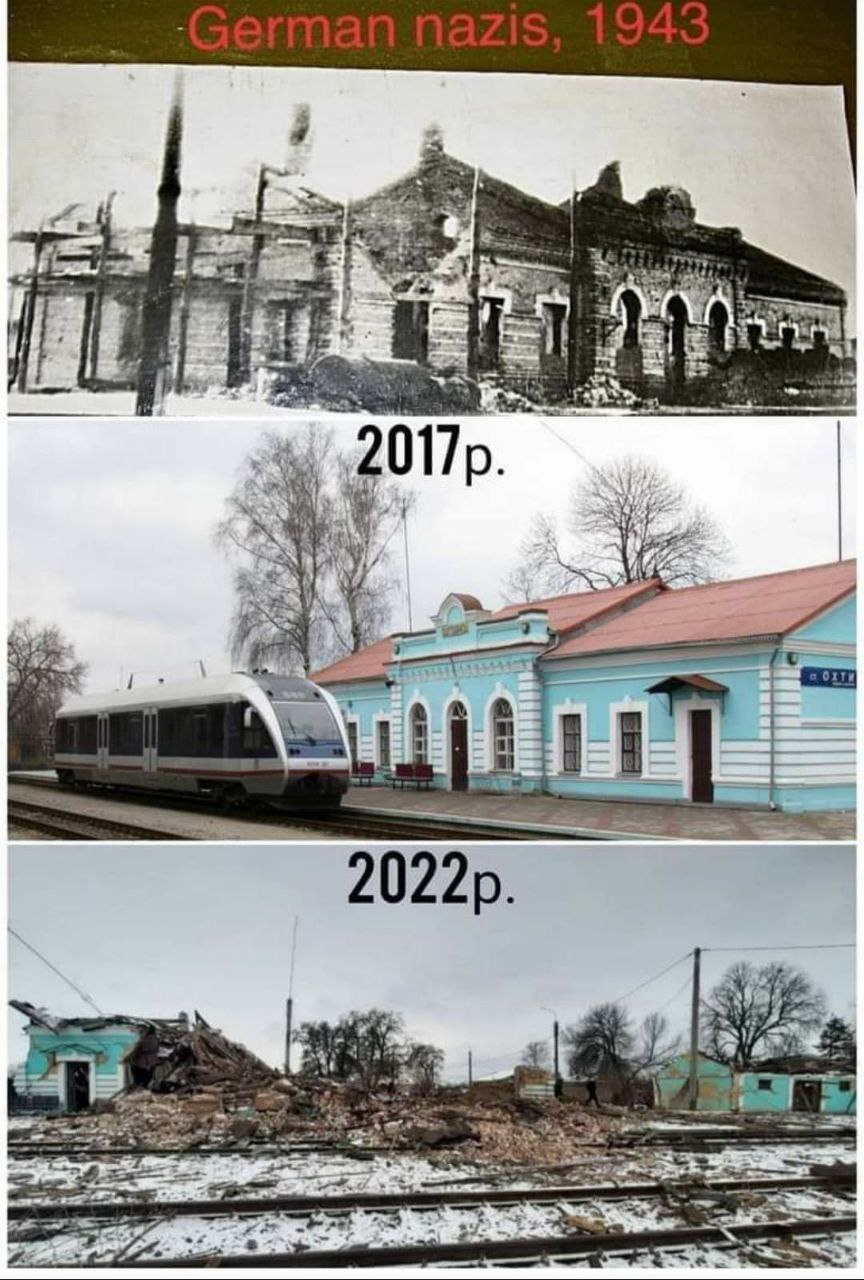 Okhtyrka Station Destroyed: Pre- and Post-Russian Invasion Comparison