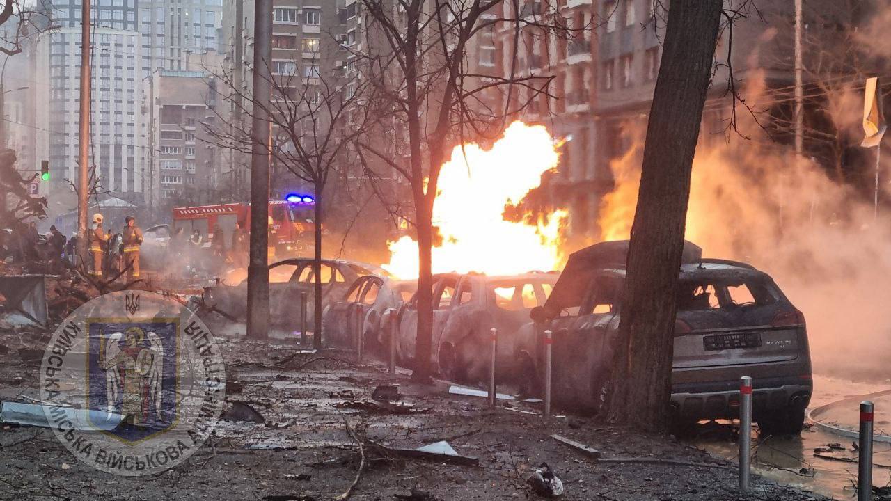 Vehicle hurled by blast wave during Kyiv attack