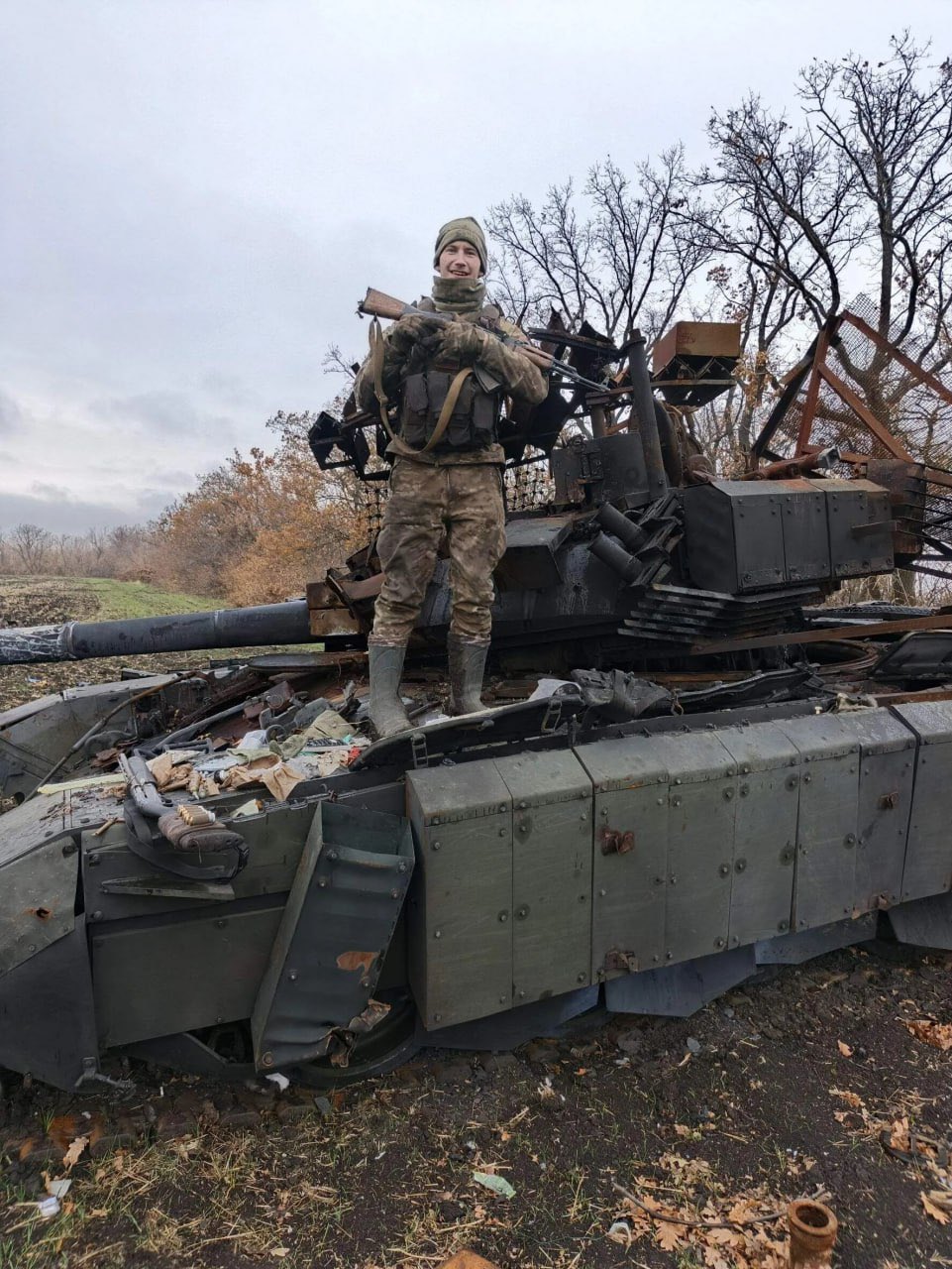 Destroyed Russian T-72B3 tank near Pokrovsk