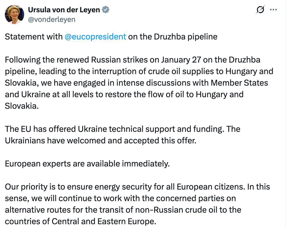 EU offers Ukraine aid for Druzhba oil pipeline repairs