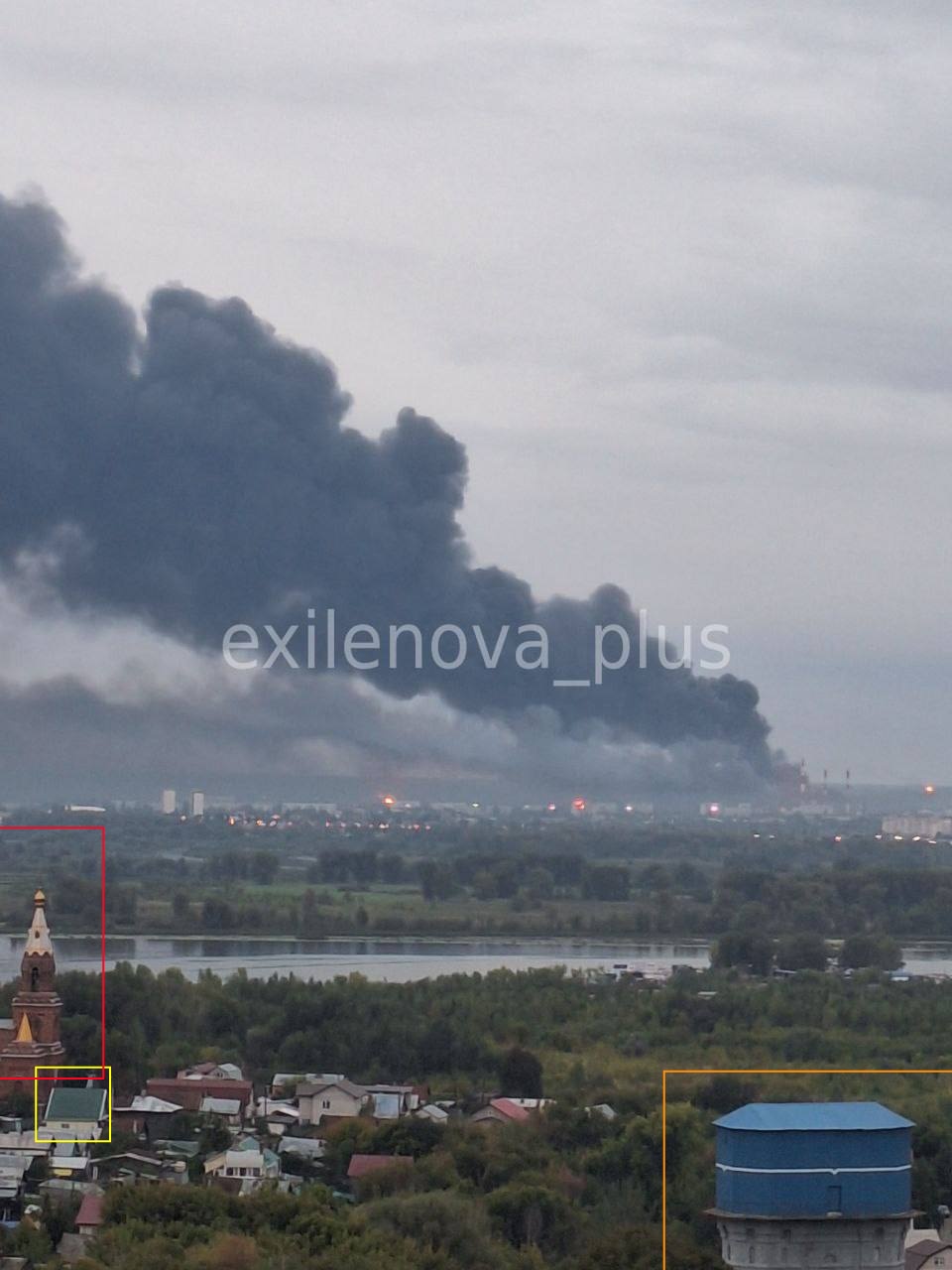 Smoke plumes after drone strike on Russian refinery
