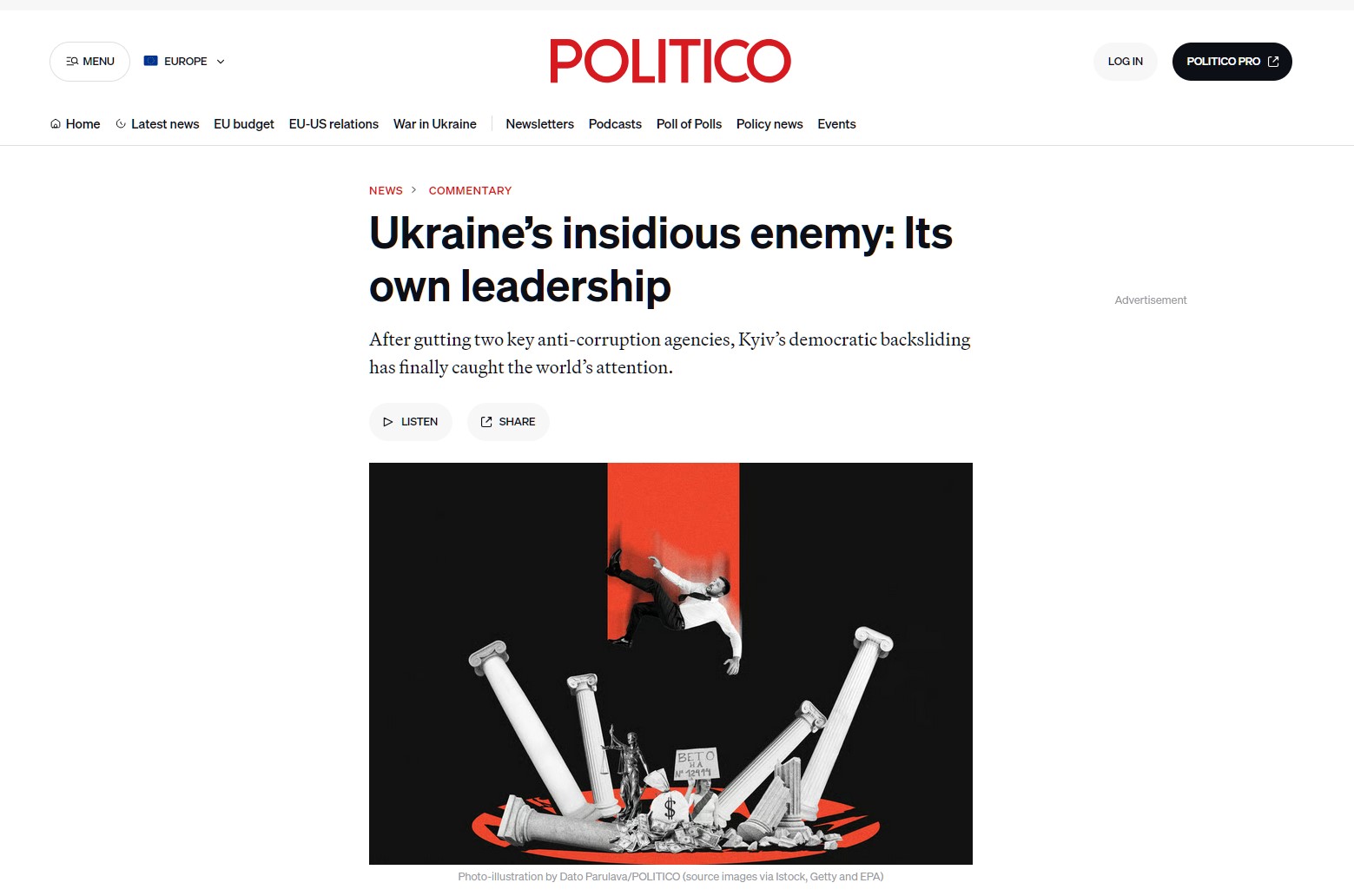 Politico: Ukraine’s Two Enemies – Russia and Internal Democratic Backsliding