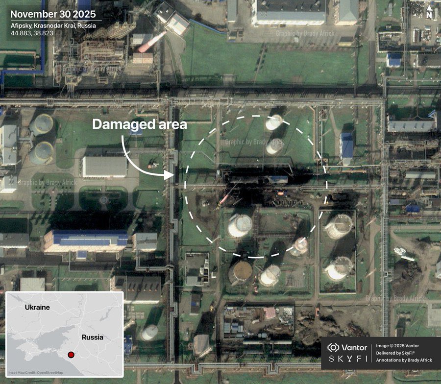 Satellite images show damage to Russian Afipsky oil refinery after Ukrainian drone attack