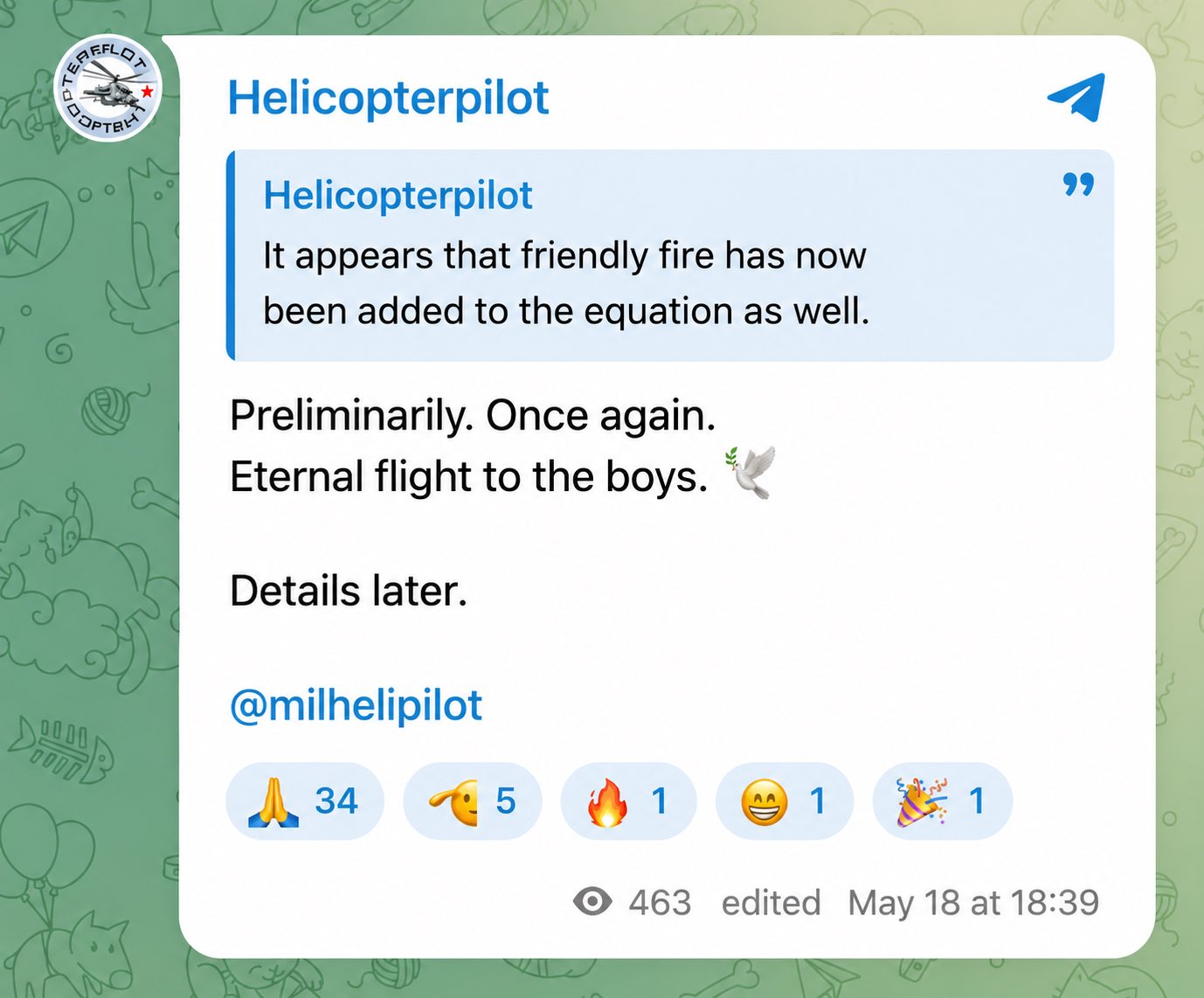 Russians lost a helicopter due to friendly fire