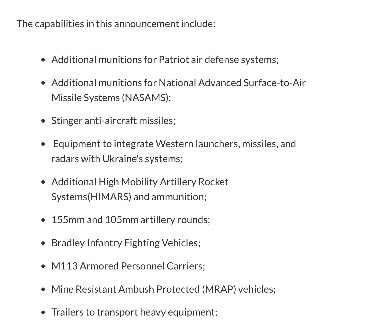 U.S. Military Aid Package