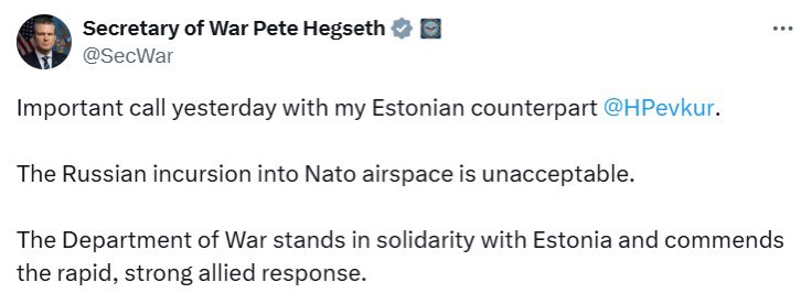 Russia’s Invasion of NATO Airspace Unacceptable – Heggset