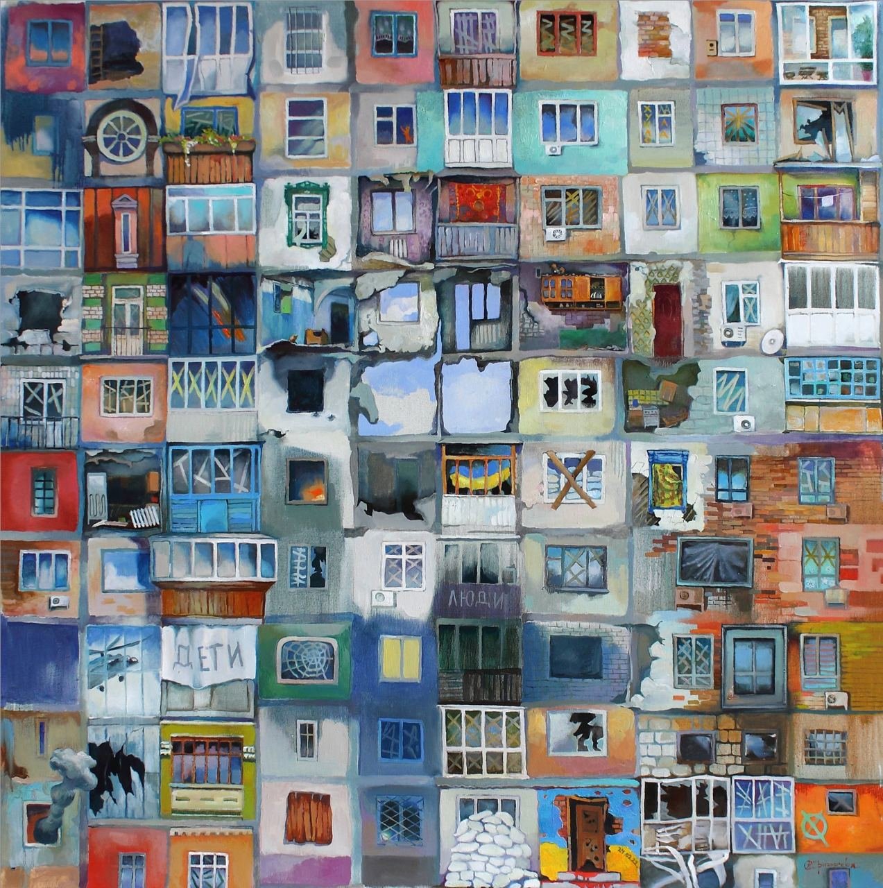 Artist paints 100 windows and doors destroyed by Russian army