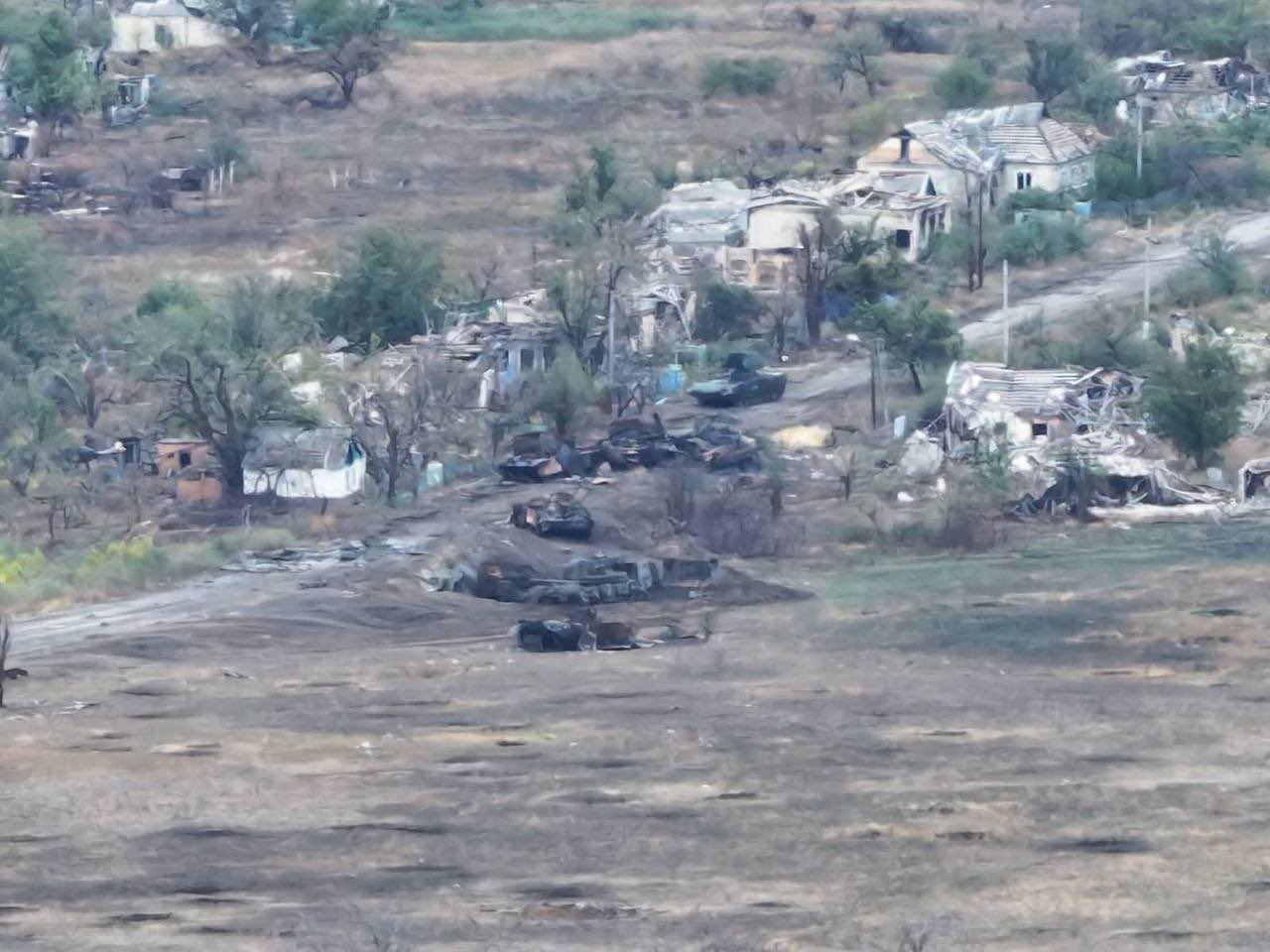 Large number of destroyed Russian armored vehicles