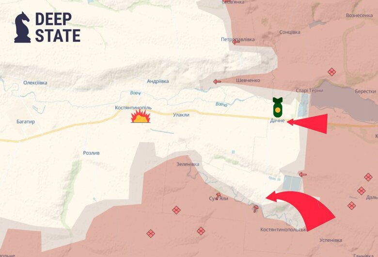 Russian forces advance on Dachne and Yantarne